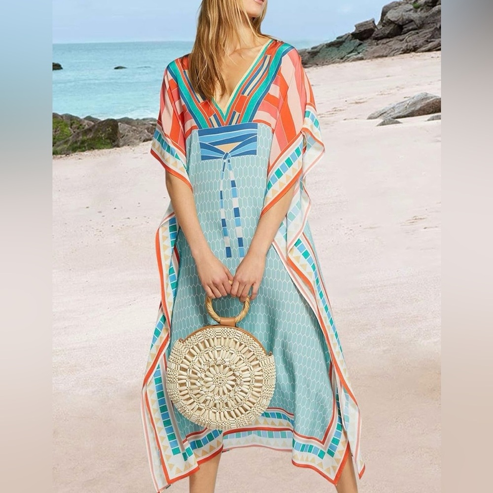 Colorful Geometric Swim Cover-Up/ Kaftan